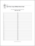 Search result: 'April Fool's Day Word Hunt Worksheet - 50 Blanks'