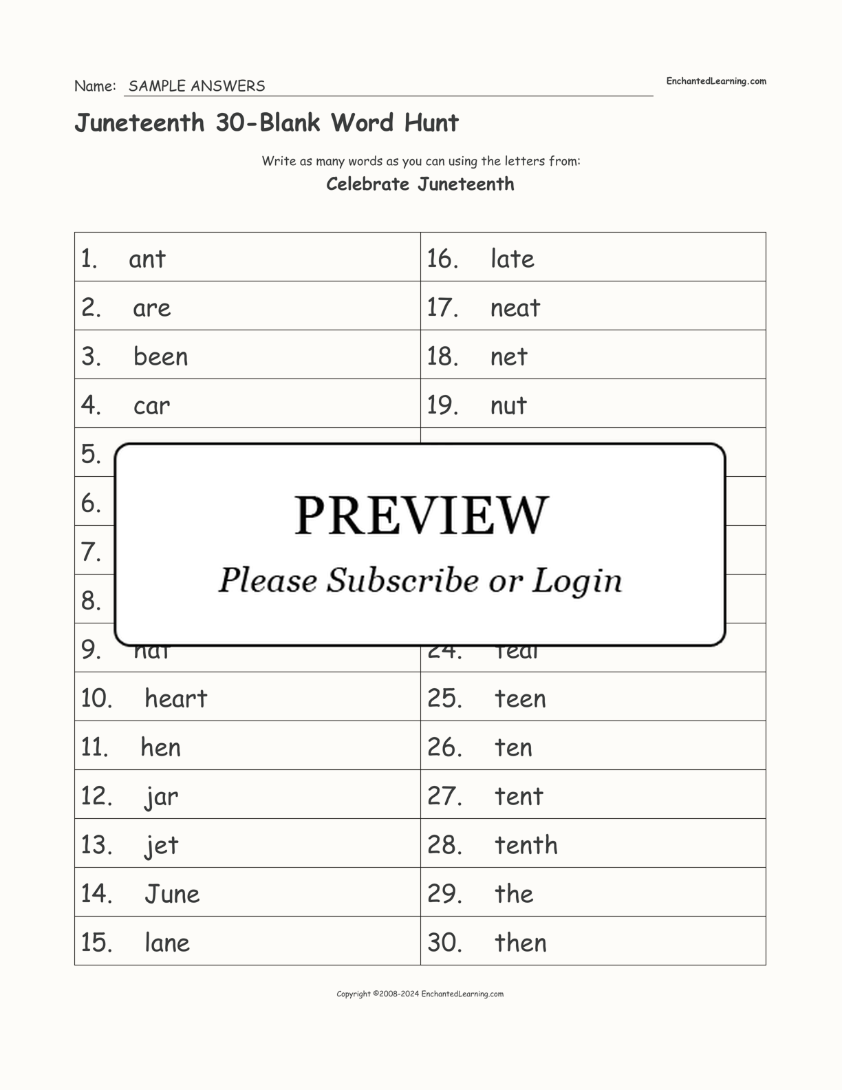 Juneteenth 30-Blank Word Hunt interactive worksheet page 2