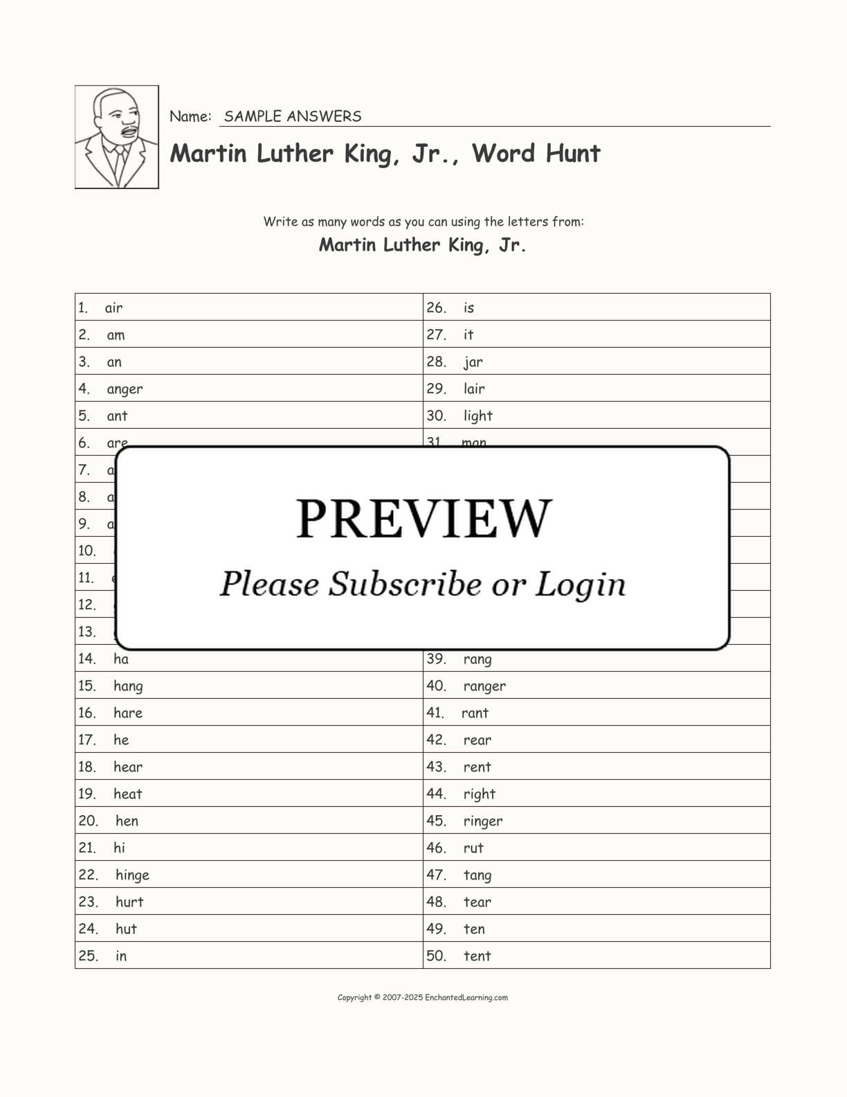 Martin Luther King, Jr., Word Hunt interactive worksheet page 2