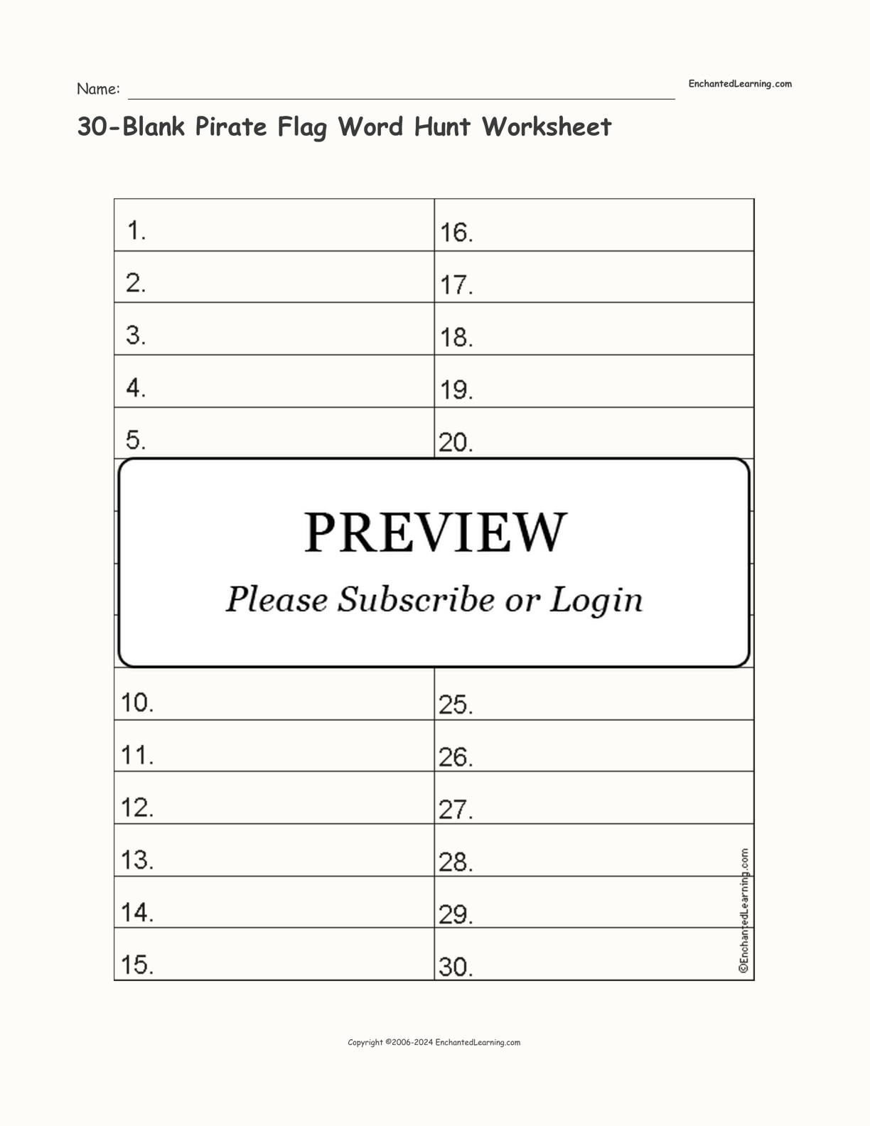 30-Blank Pirate Flag Word Hunt Worksheet interactive worksheet page 1