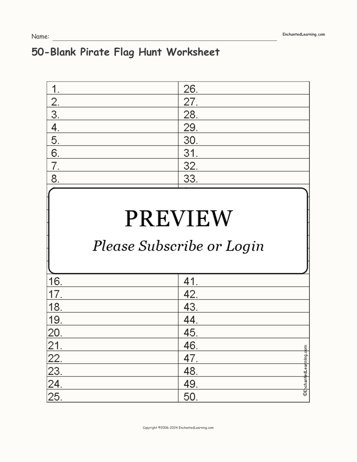 50-Blank Pirate Flag Hunt Worksheet interactive worksheet page 1