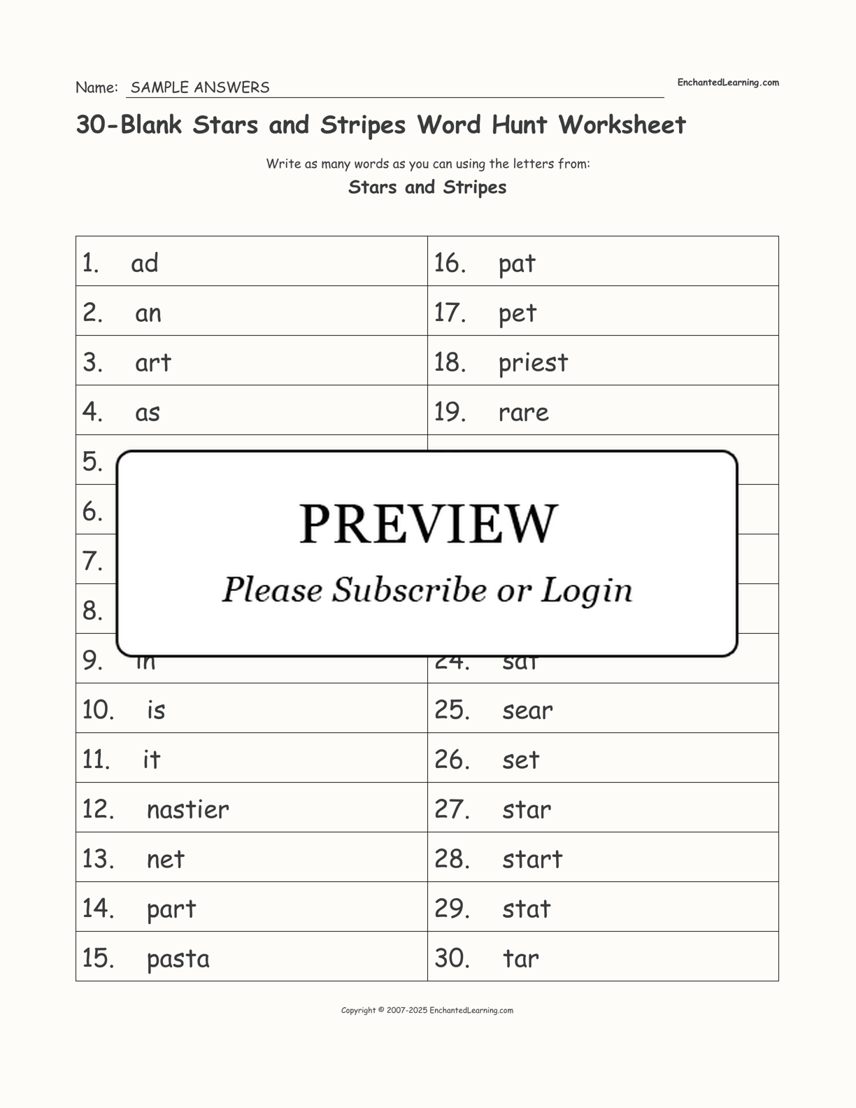 30-Blank Stars and Stripes Word Hunt Worksheet interactive worksheet page 2