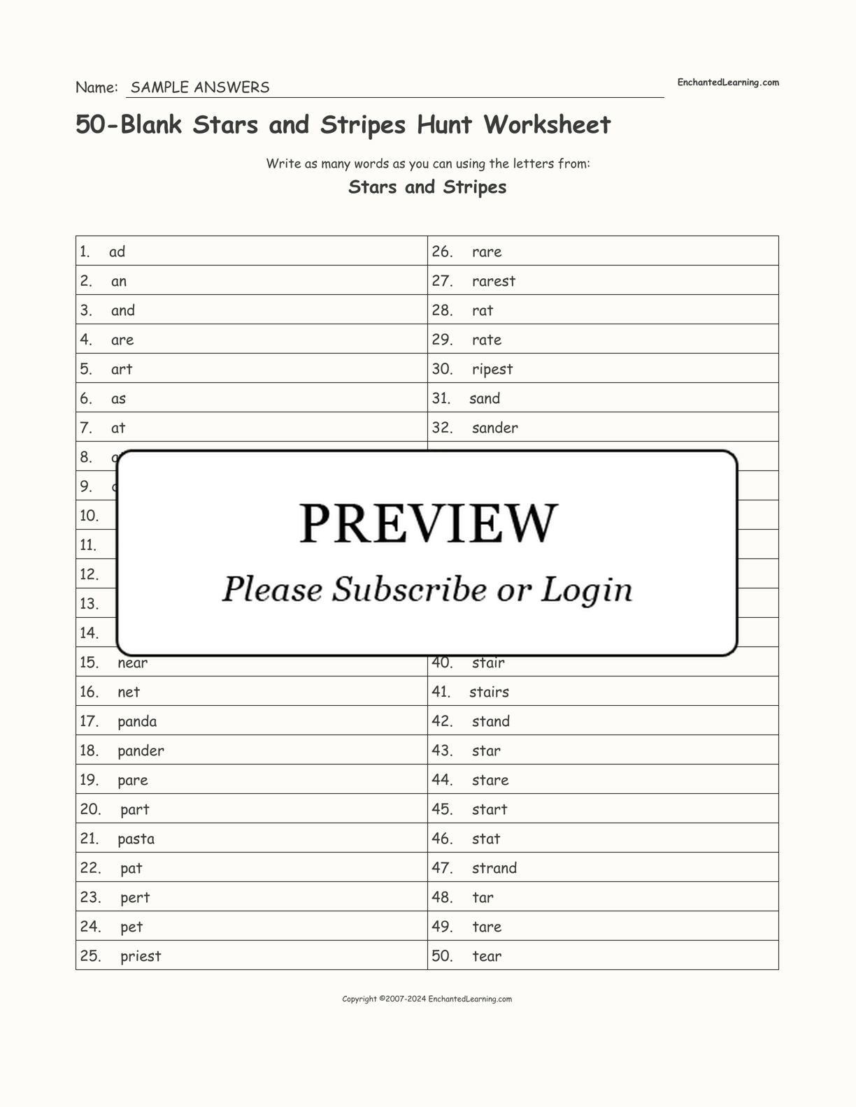 50-Blank Stars and Stripes Hunt Worksheet interactive worksheet page 2