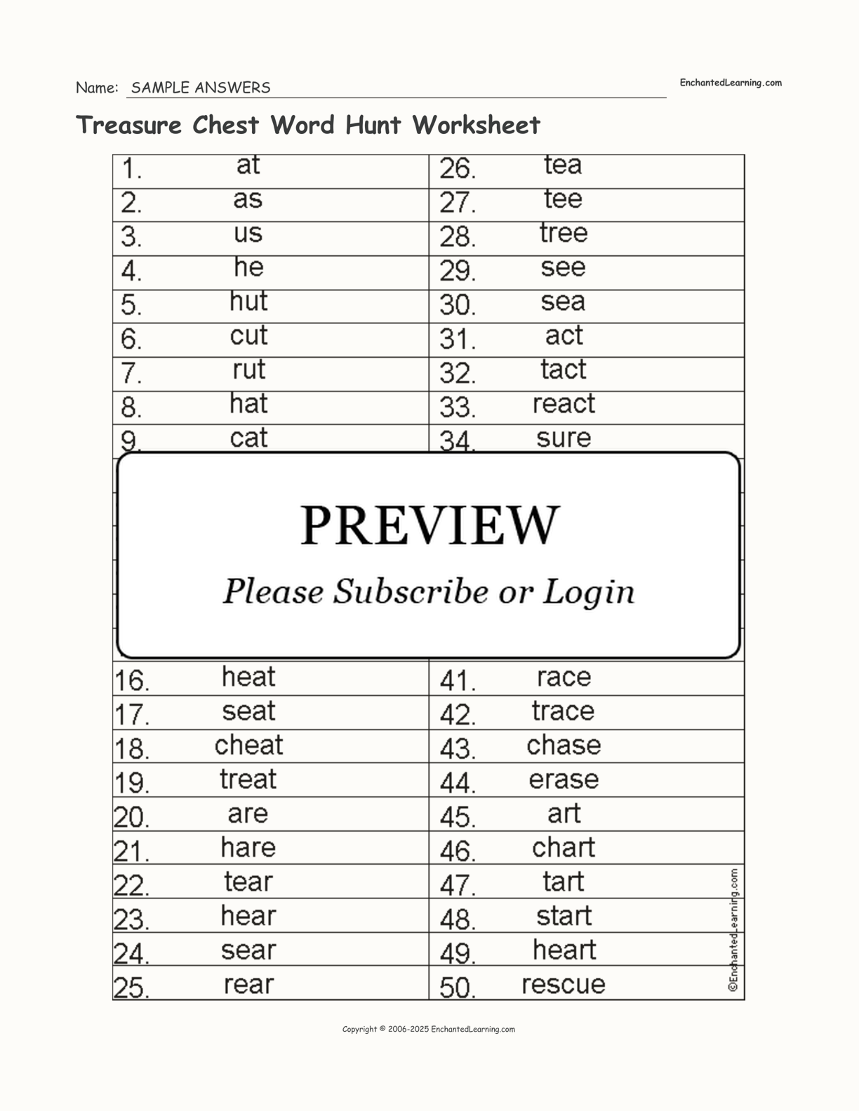 Treasure Chest Word Hunt Worksheet interactive worksheet page 2