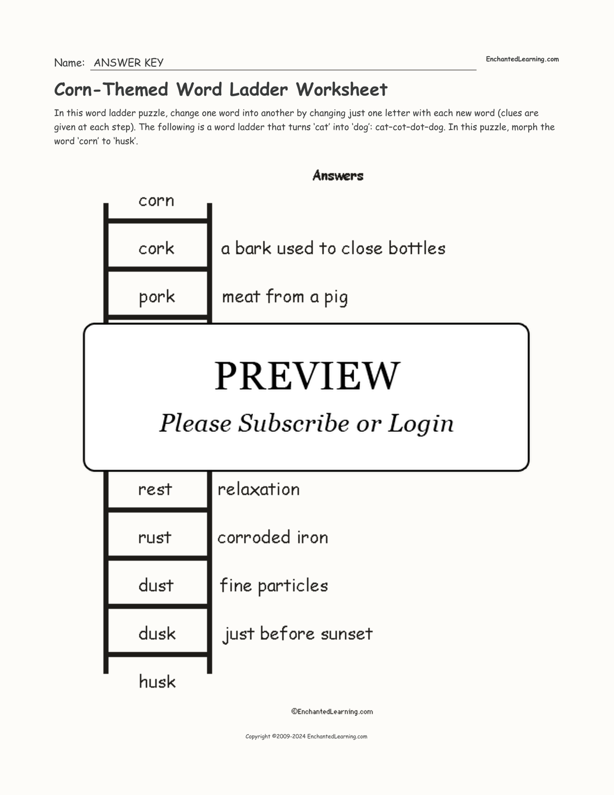 Corn-Themed Word Ladder Worksheet interactive worksheet page 2