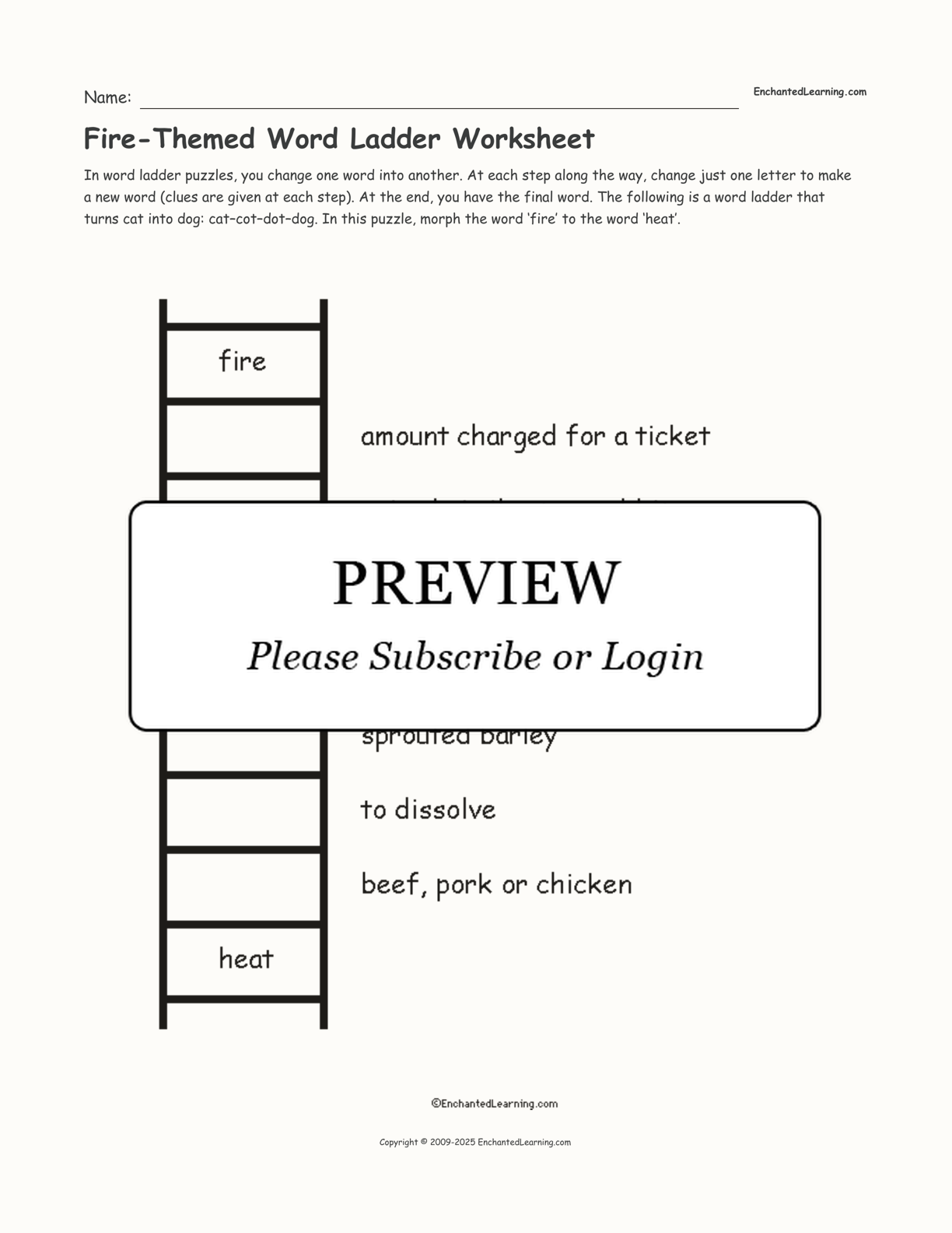 Fire-Themed Word Ladder Worksheet interactive worksheet page 1