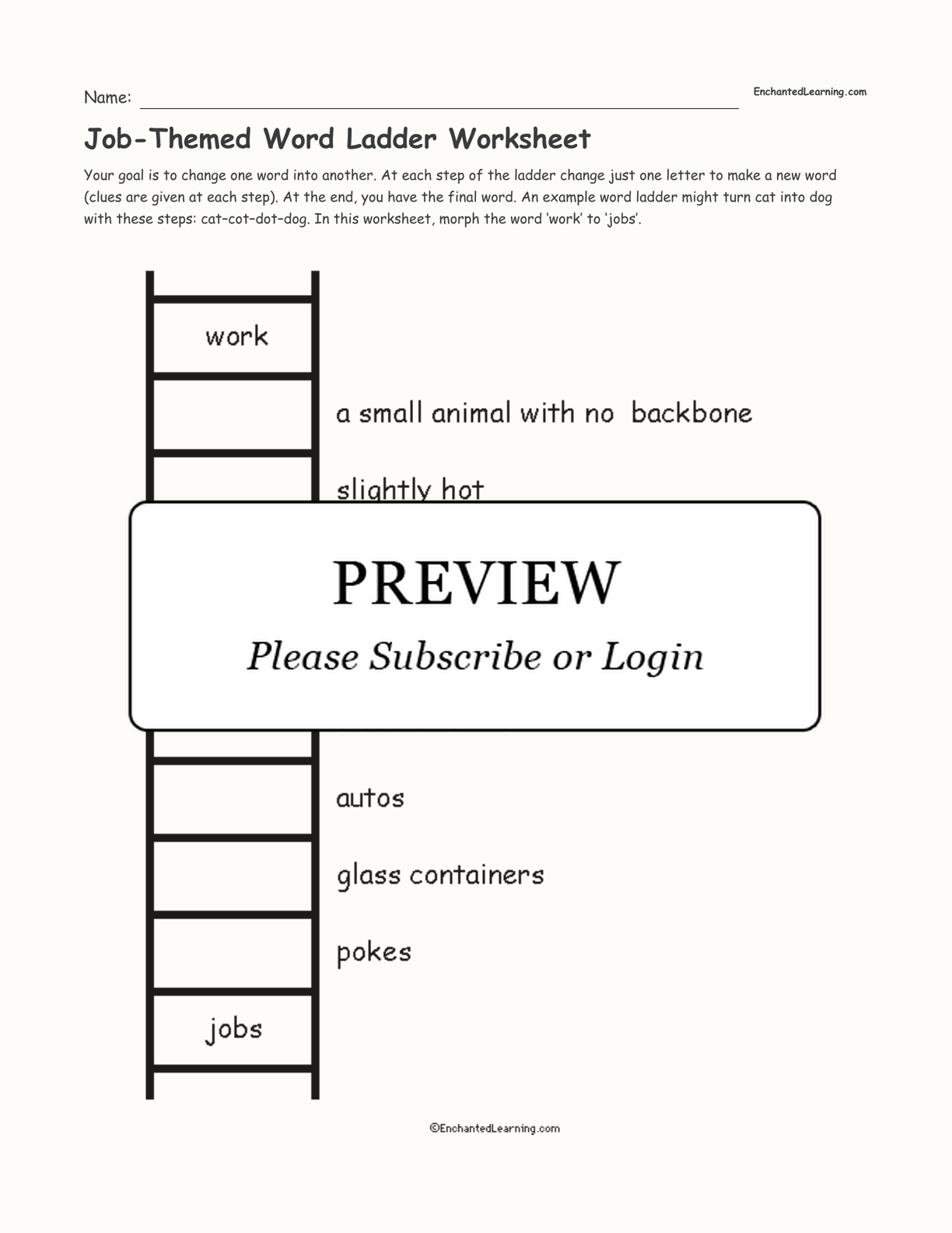 Job-Themed Word Ladder Worksheet interactive worksheet page 1