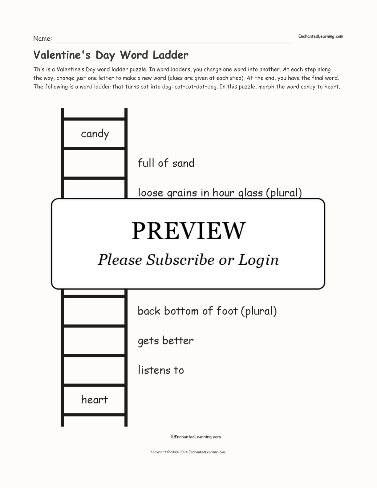 Valentine's Day Word Ladder interactive worksheet page 1
