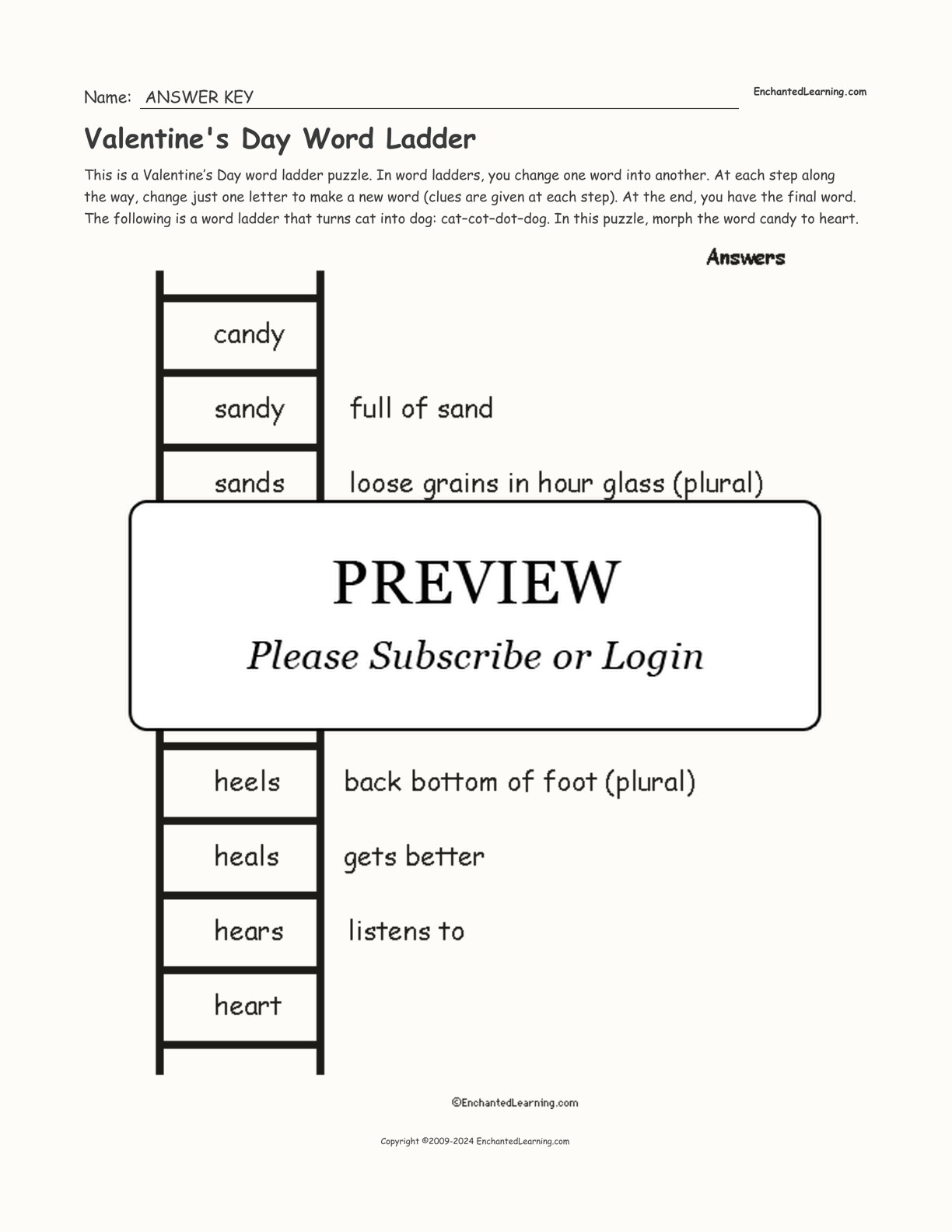 Valentine's Day Word Ladder interactive worksheet page 2