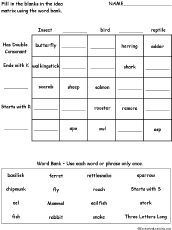 Search result: 'Idea Matrix Puzzle: Animal Words -- Printable Worksheet'