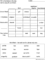 Search result: 'Idea Matrix Puzzle: Animal Words #2 -- Printable Worksheet'
