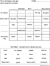 Search result: 'Idea Matrix Puzzle: Clothing Words -- Printable Worksheet'