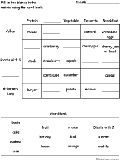 Search result: 'Idea Matrix Puzzle: Food Words -- Printable Worksheet'