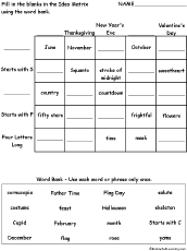 Search result: 'Idea Matrix Puzzle: Holiday Words -- Printable Worksheet'