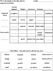 Search result: 'Idea Matrix Puzzle: Mammals #1 -- Printable Worksheet'