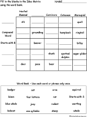 Search result: 'Idea Matrix Puzzle: Mammals #2 -- Printable Worksheet'