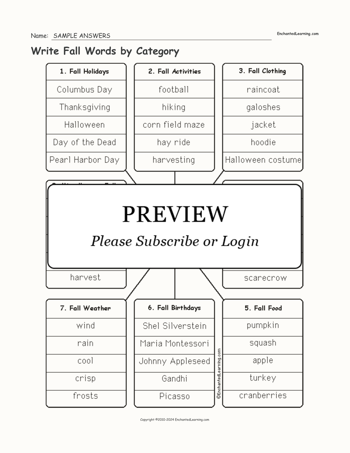 Write Fall Words by Category interactive worksheet page 2