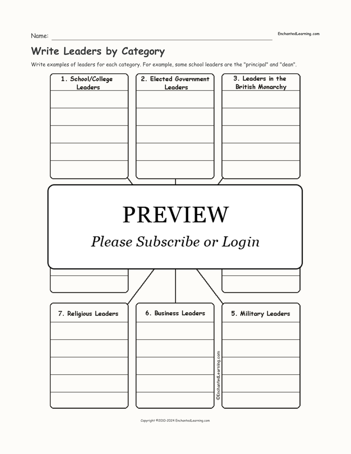Write Leaders by Category interactive worksheet page 1