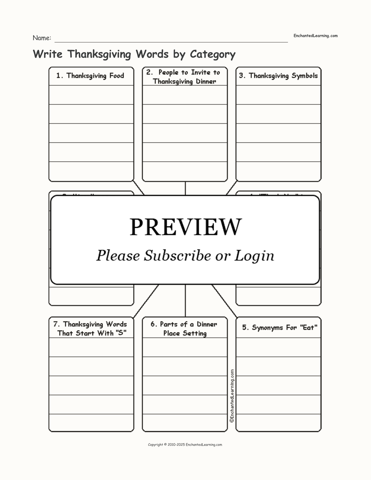 Write Thanksgiving Words by Category interactive worksheet page 1