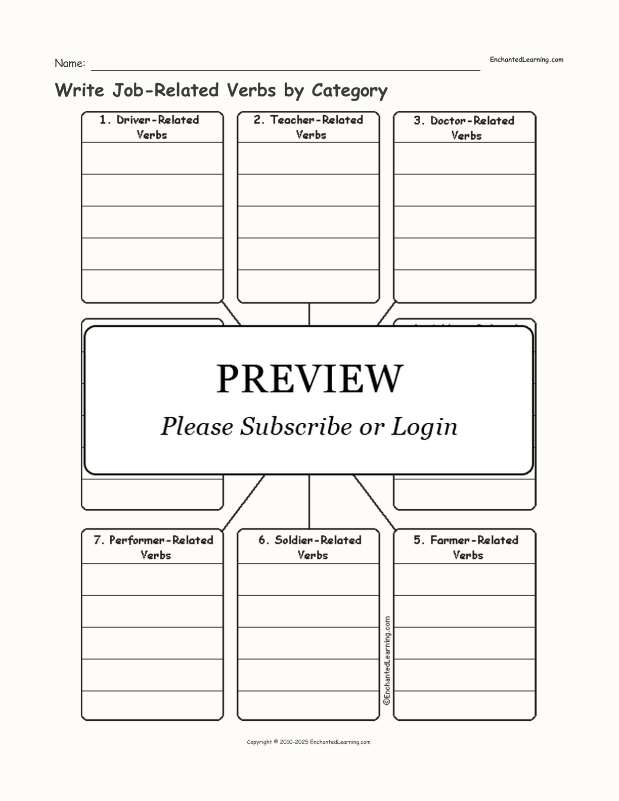 Write Job-Related Verbs by Category interactive worksheet page 1