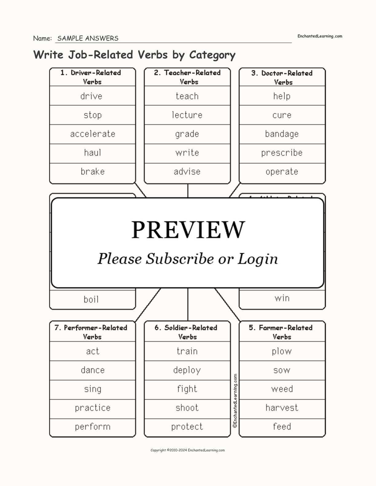 Write Job-Related Verbs by Category interactive worksheet page 2