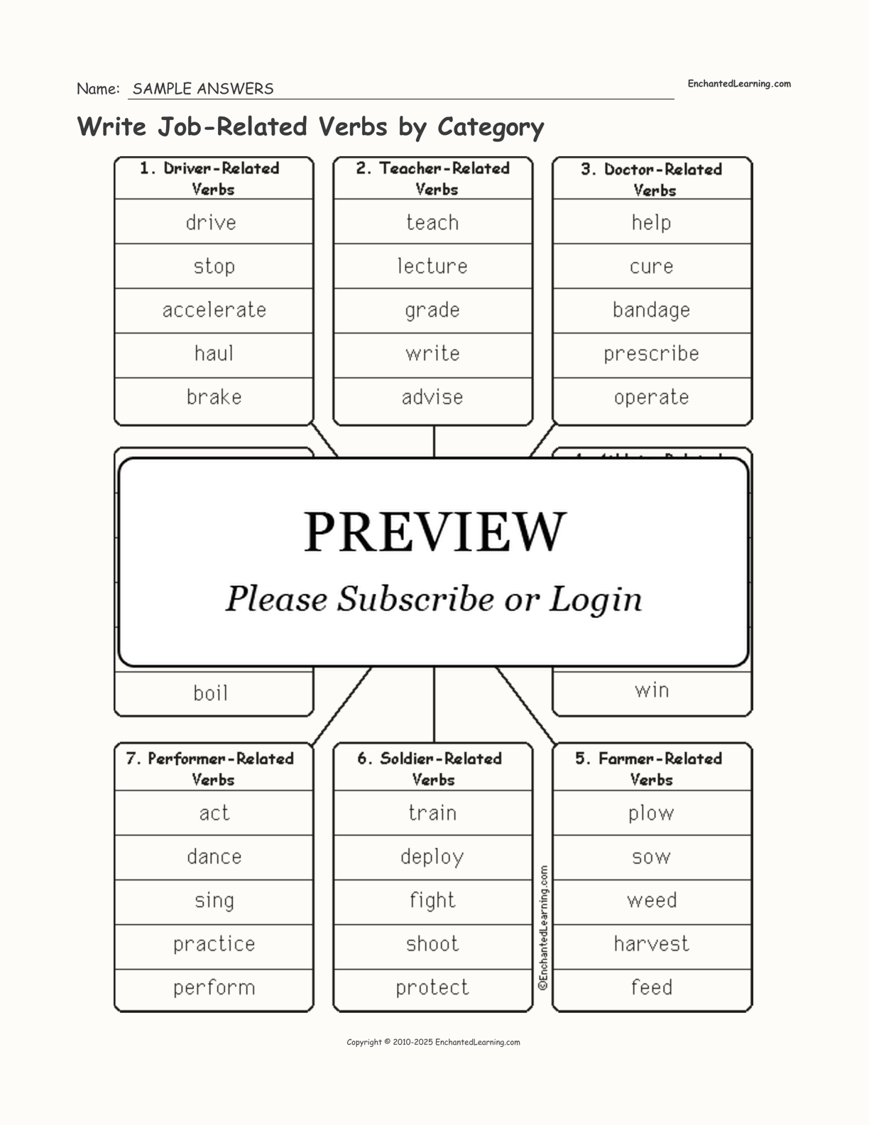 Write Job-Related Verbs by Category interactive worksheet page 2