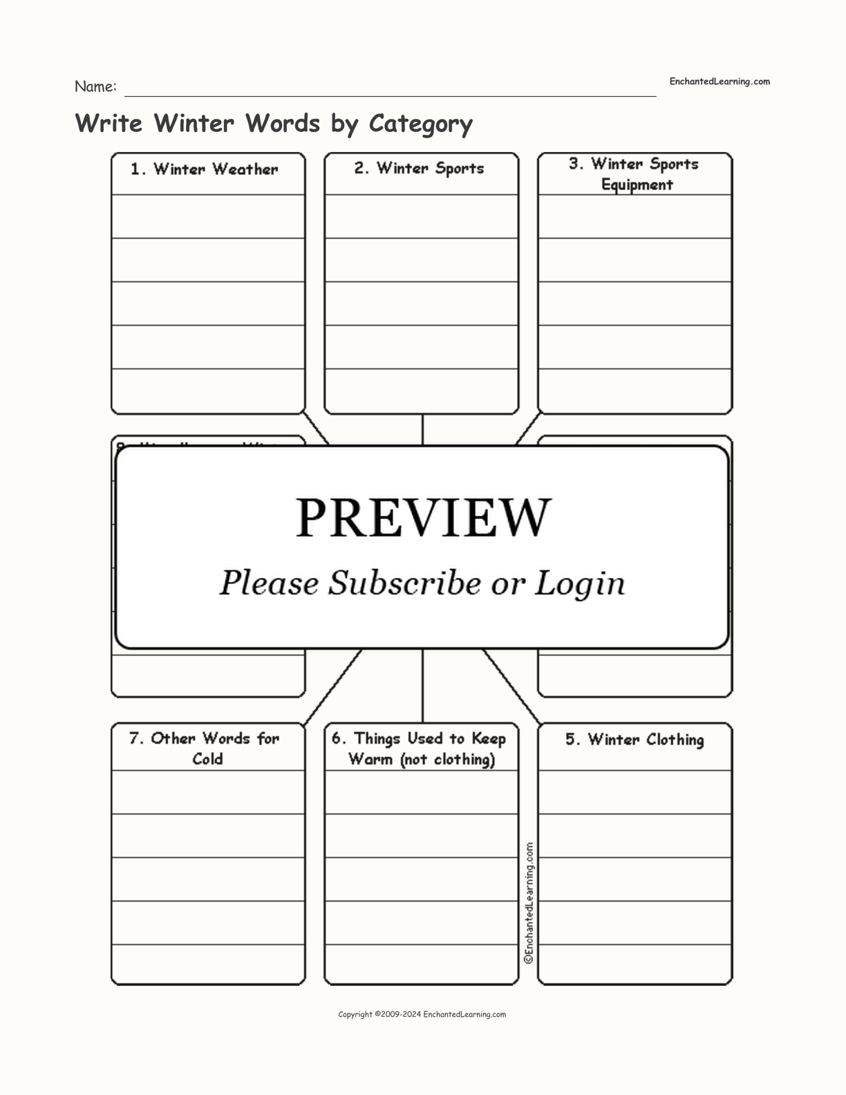 Write Winter Words by Category interactive worksheet page 1