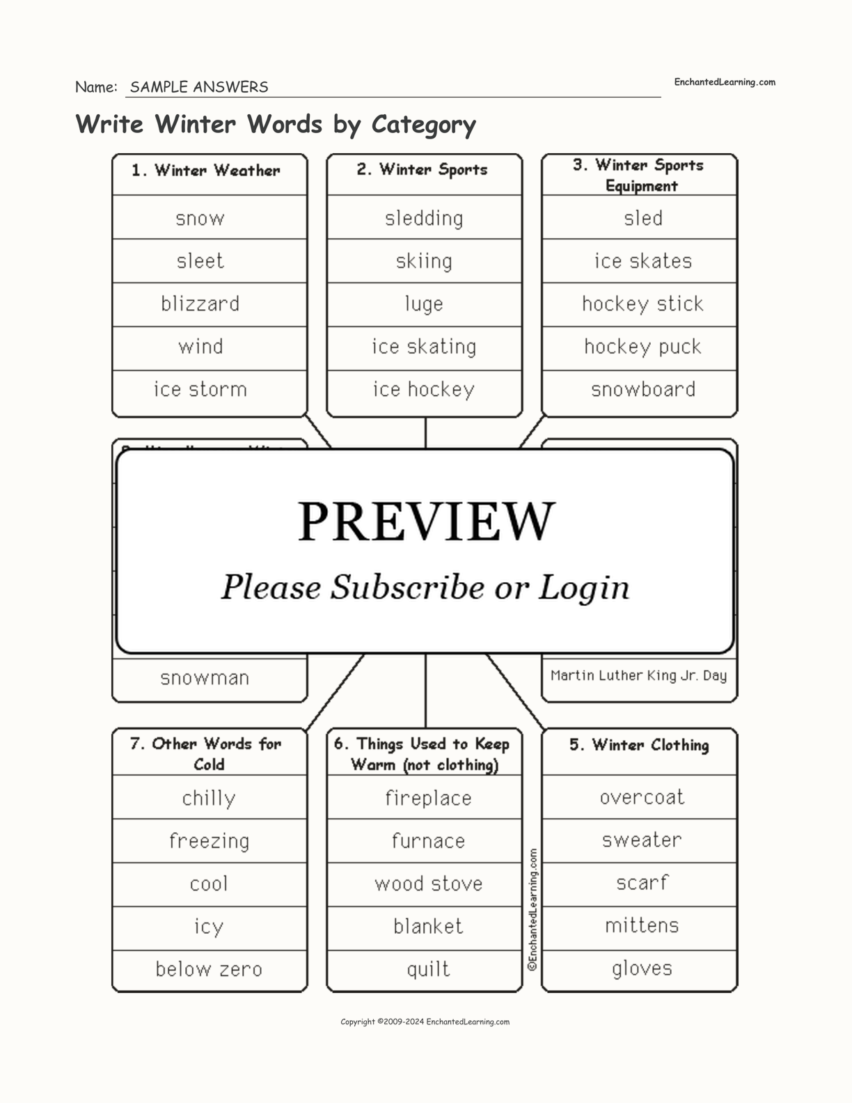 Write Winter Words by Category interactive worksheet page 2
