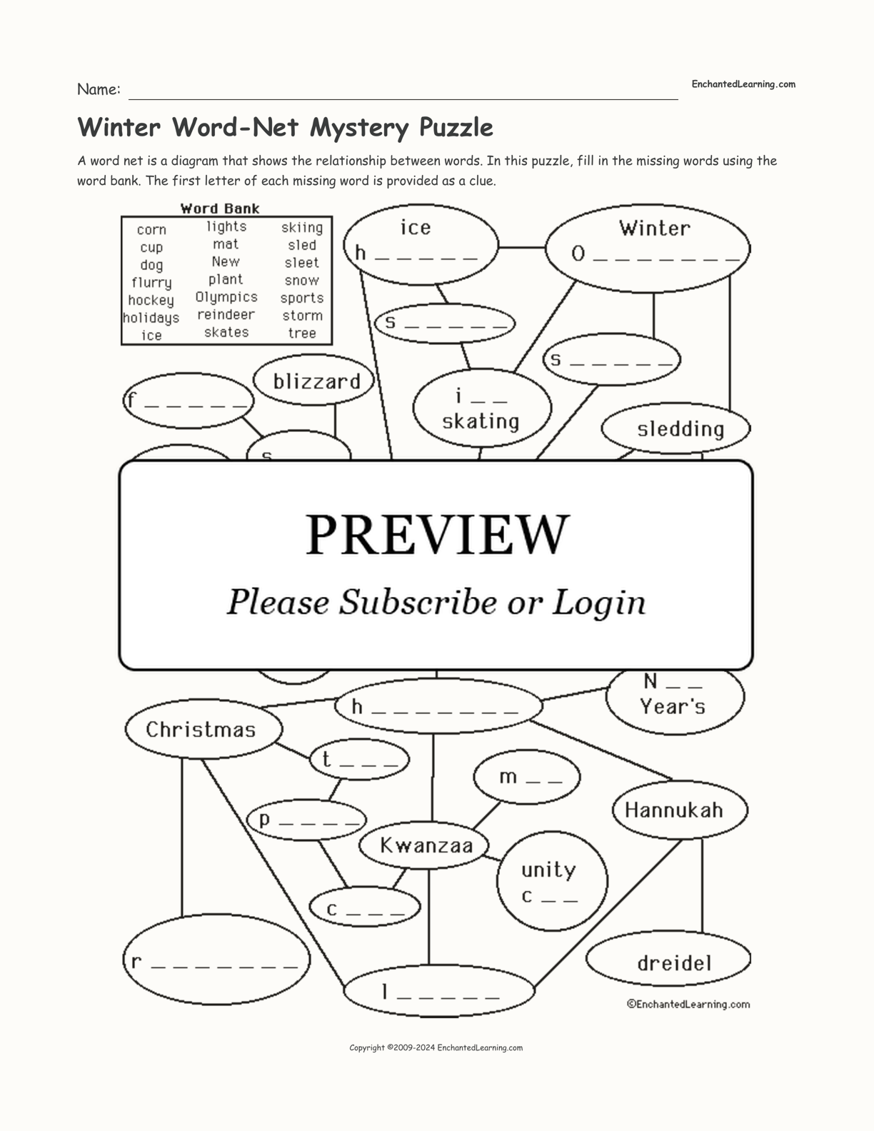 Winter Word-Net Mystery Puzzle interactive worksheet page 1