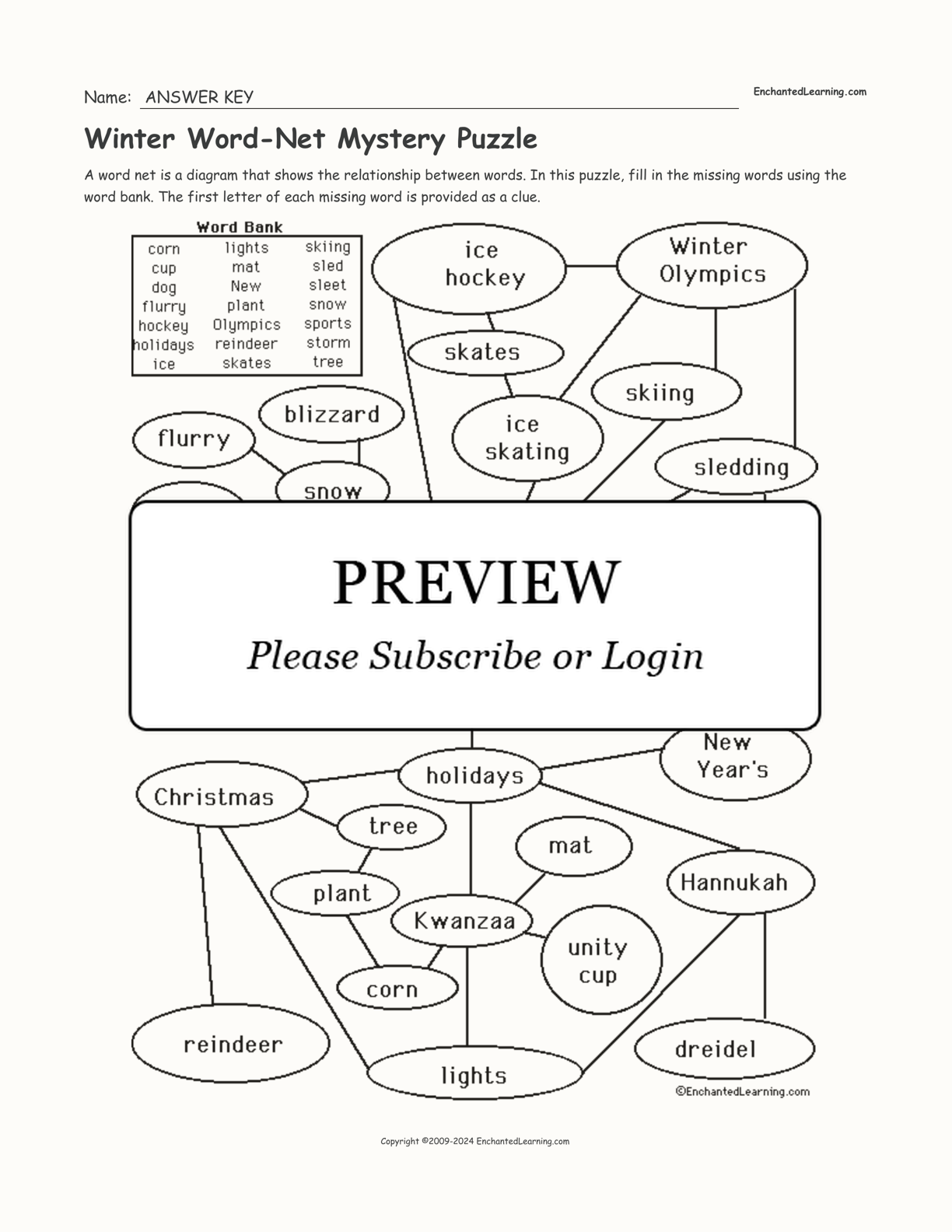 Winter Word-Net Mystery Puzzle interactive worksheet page 2