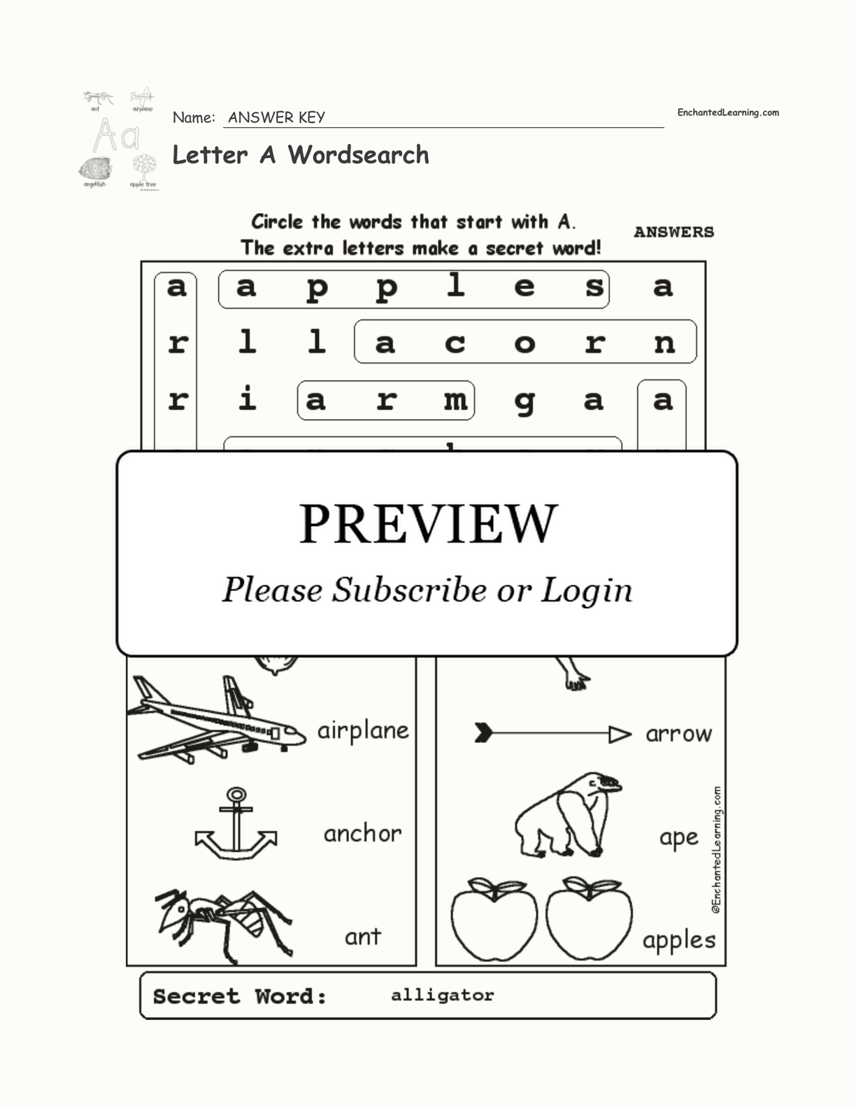 Letter A Wordsearch interactive worksheet page 2