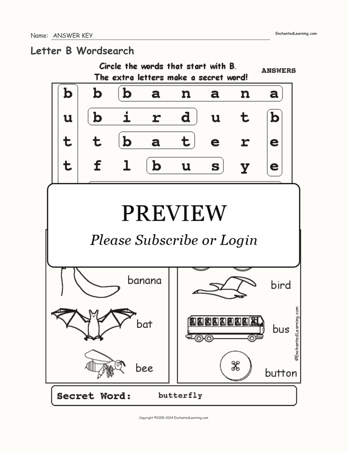 Letter B Wordsearch interactive worksheet page 2