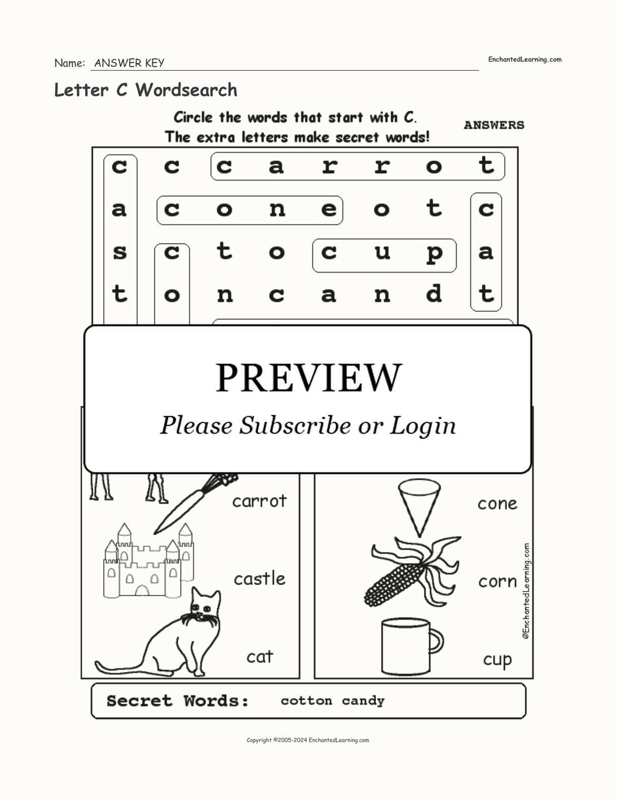 Letter C Wordsearch interactive worksheet page 2