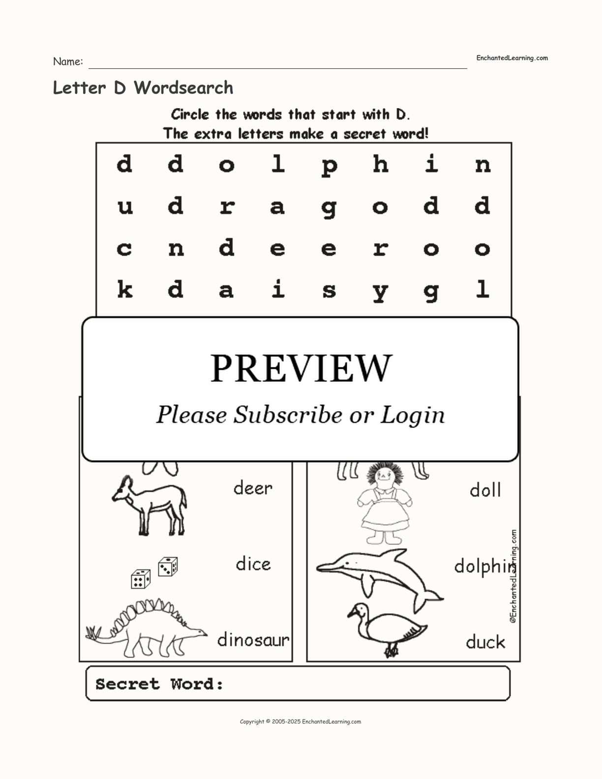Letter D Wordsearch Enchanted Learning