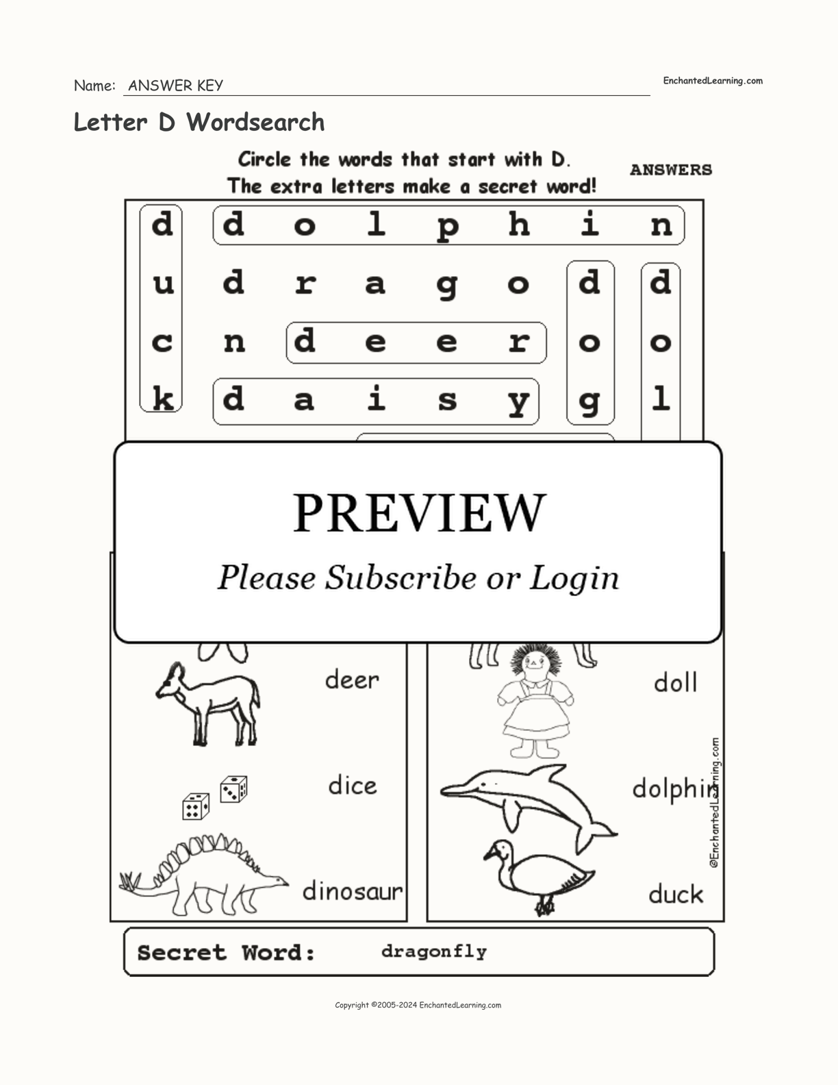 Letter D Wordsearch interactive worksheet page 2