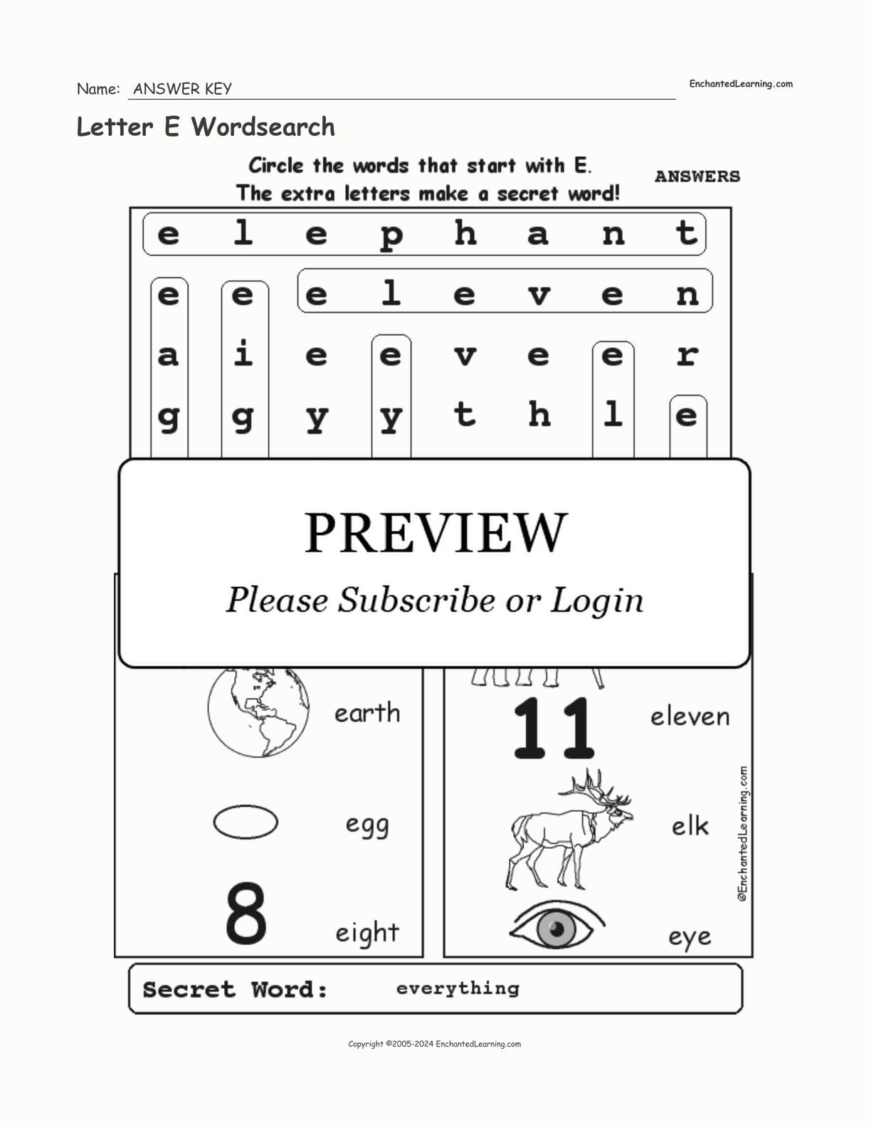 Letter E Wordsearch interactive worksheet page 2