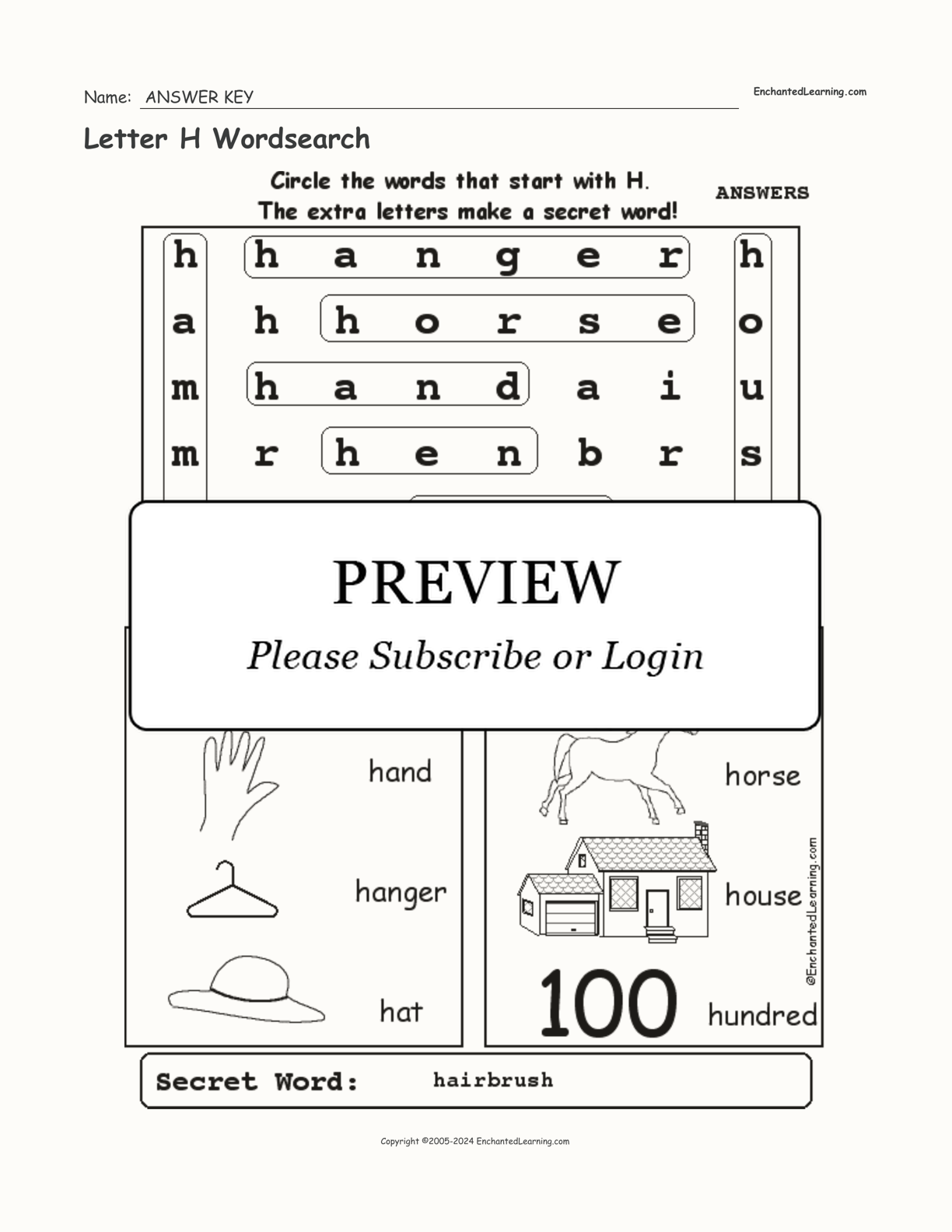 Letter H Wordsearch interactive worksheet page 2