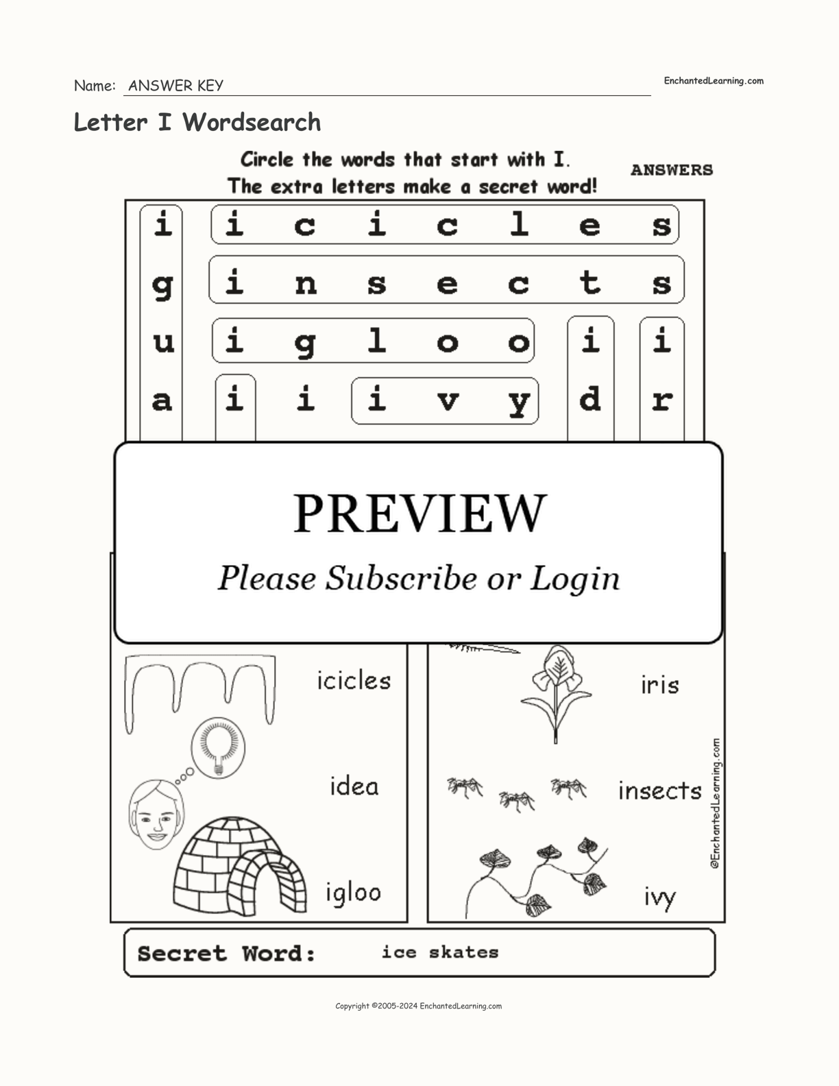 Letter I Wordsearch interactive worksheet page 2