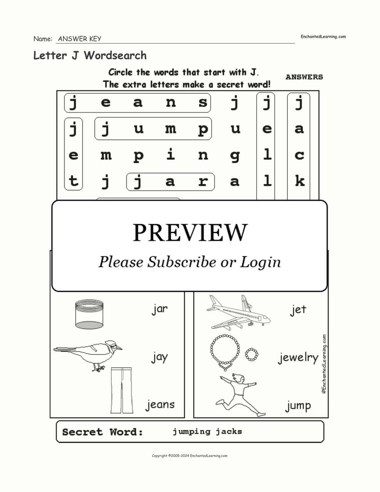 Letter J Wordsearch interactive worksheet page 2