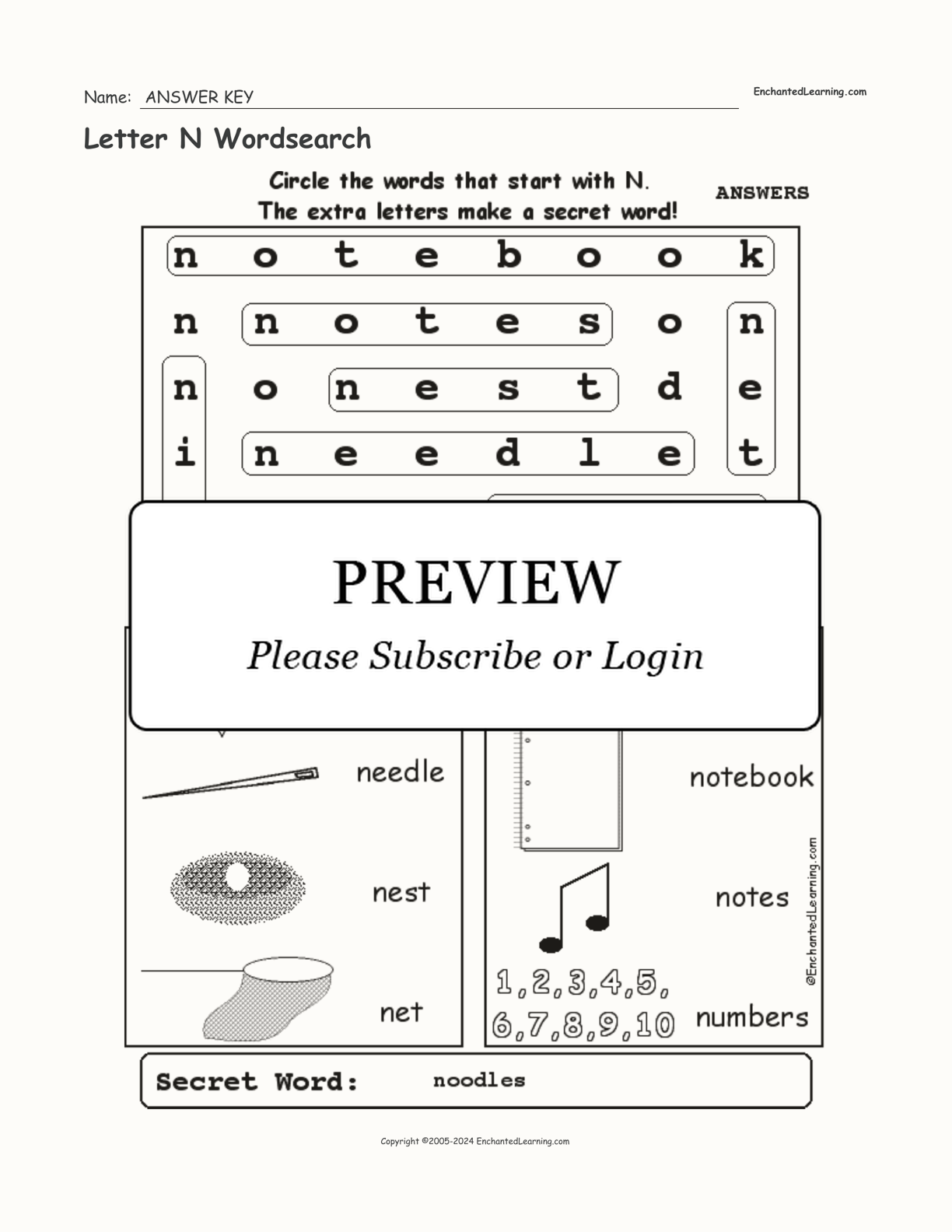 Letter N Wordsearch interactive worksheet page 2