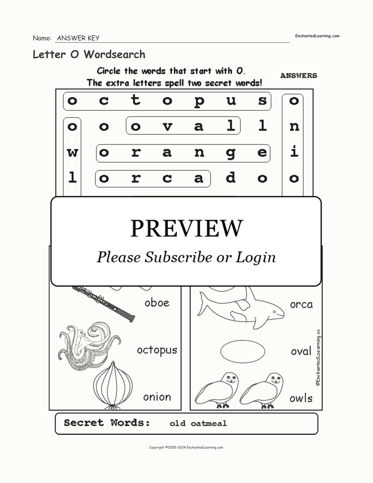 Letter O Wordsearch interactive worksheet page 2