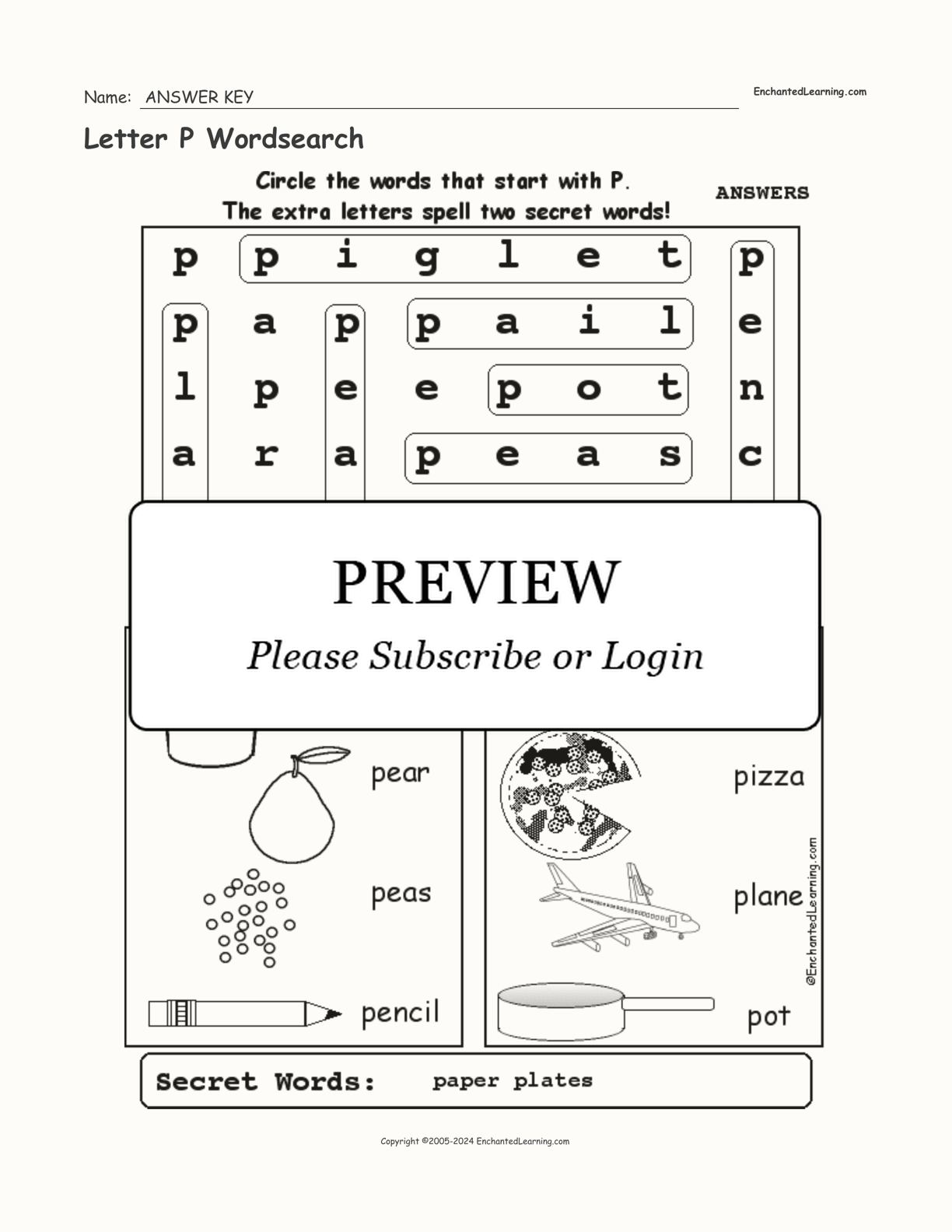 Letter P Wordsearch interactive worksheet page 2