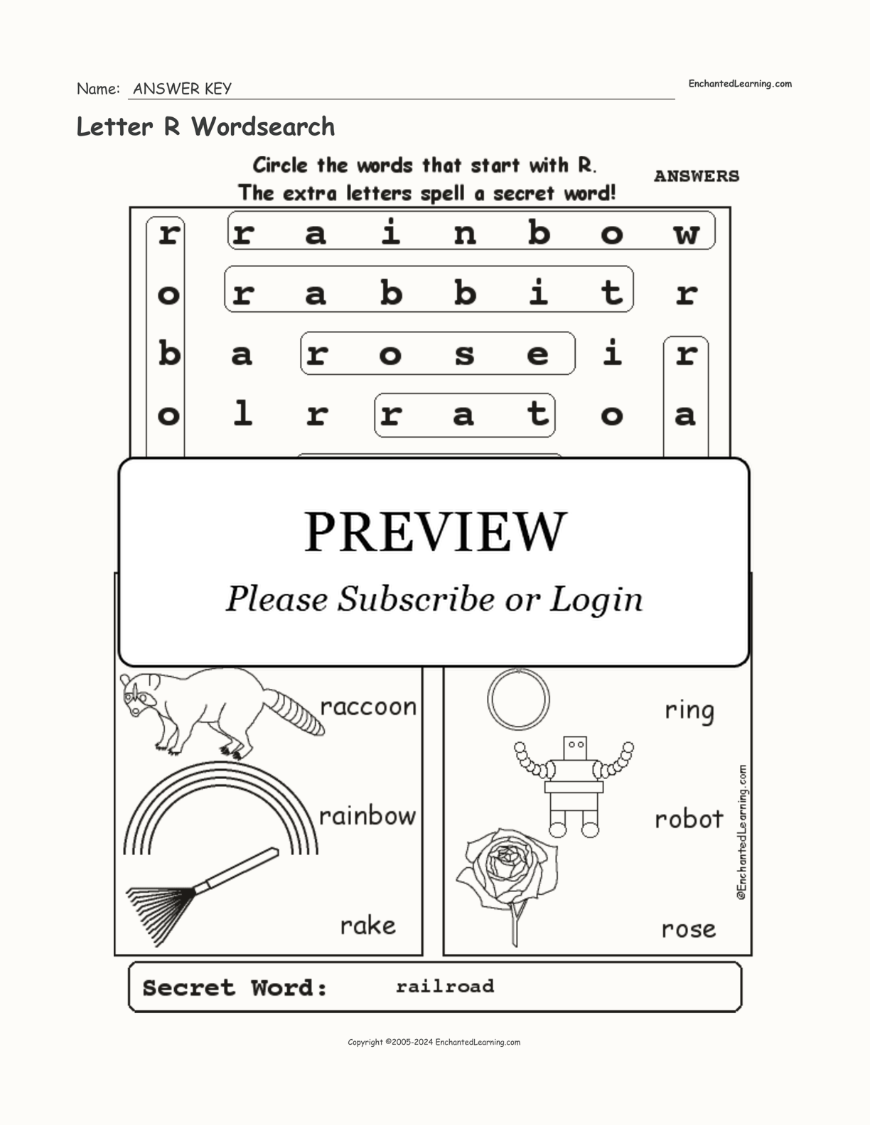 Letter R Wordsearch interactive worksheet page 2