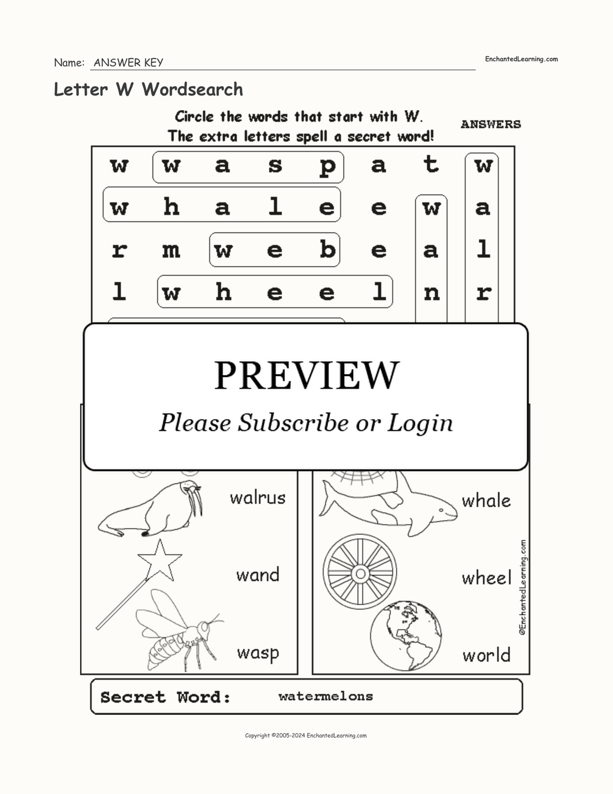 Letter W Wordsearch interactive worksheet page 2