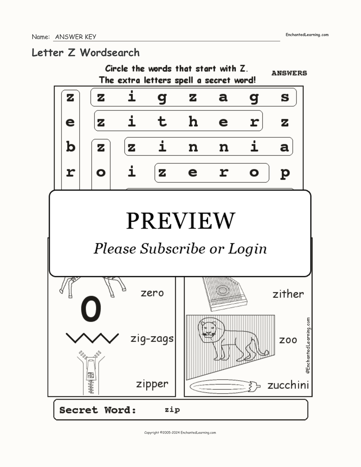 Letter Z Wordsearch interactive worksheet page 2