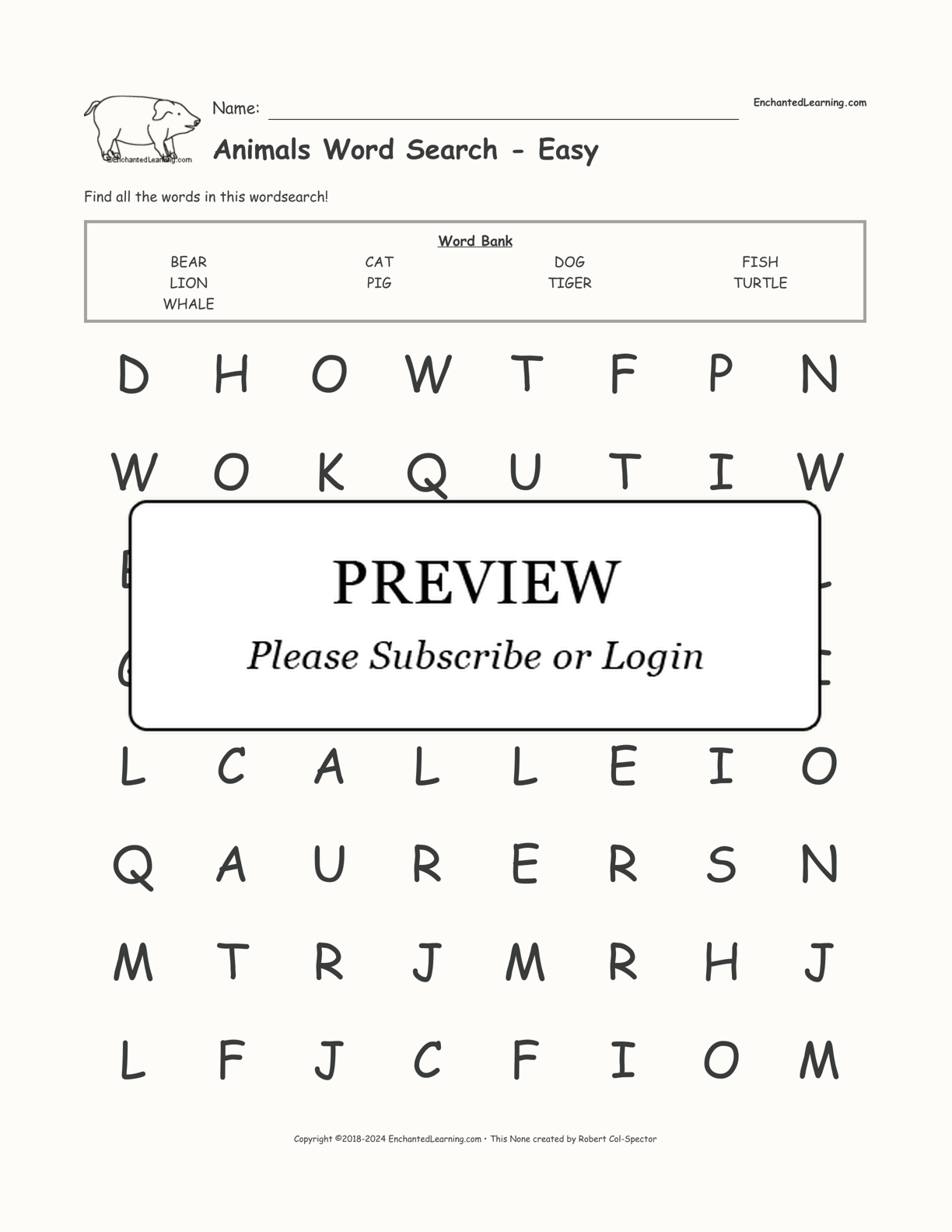 Animals Word Search - Easy interactive worksheet page 1