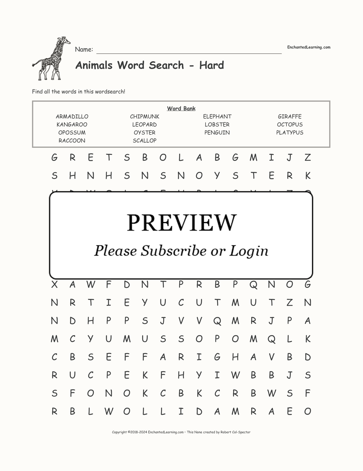 Animals Word Search - Hard interactive worksheet page 1