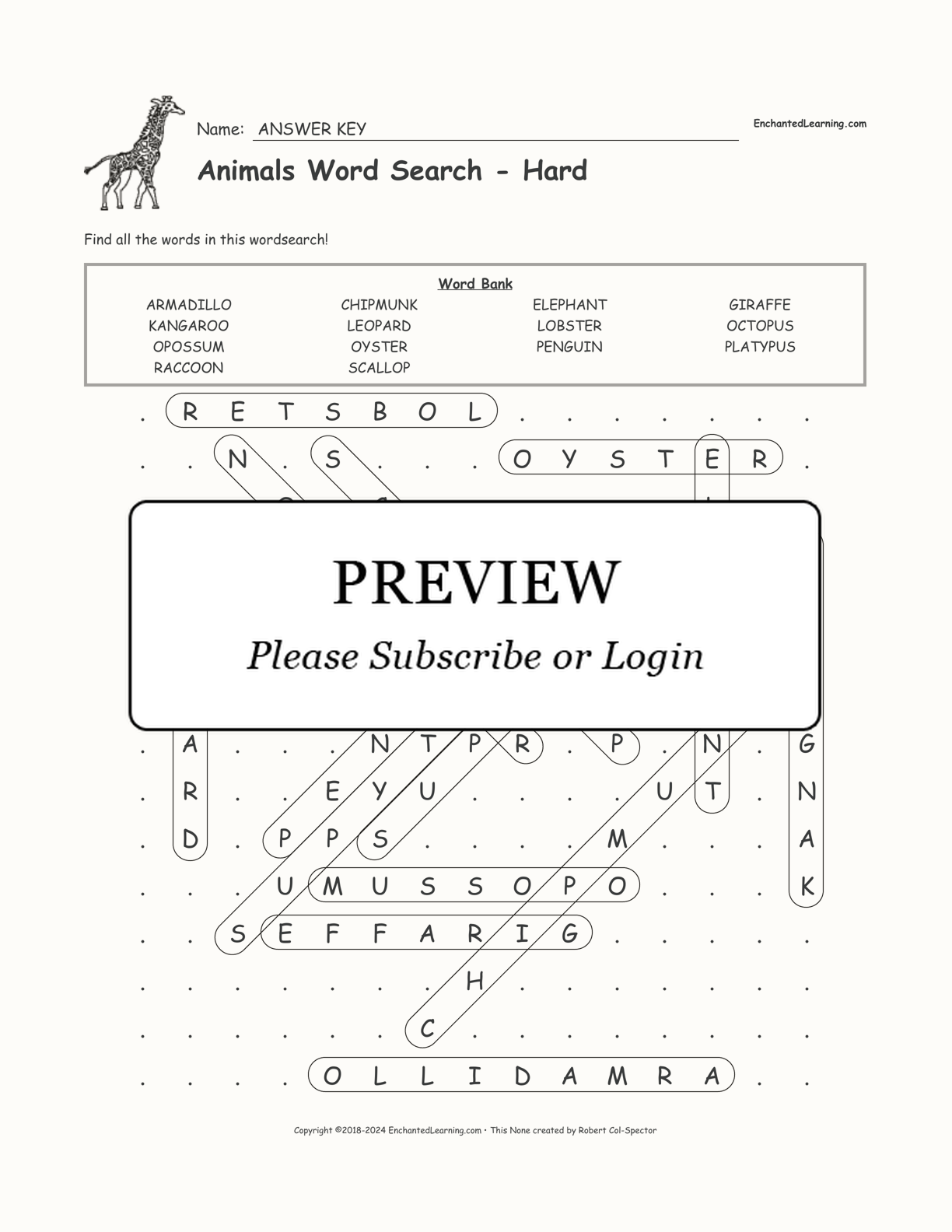 Animals Word Search - Hard interactive worksheet page 2