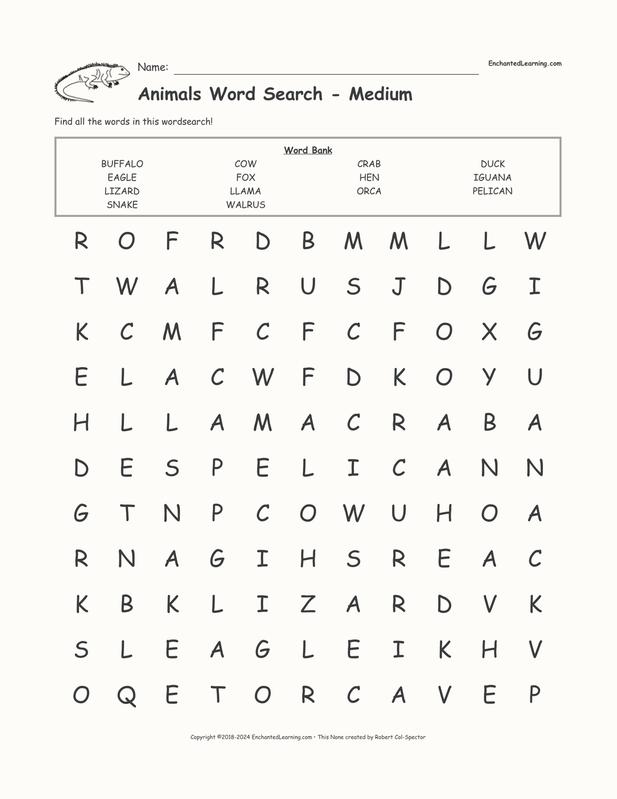 Animals Word Search - 1 (Medium) - Enchanted Learning