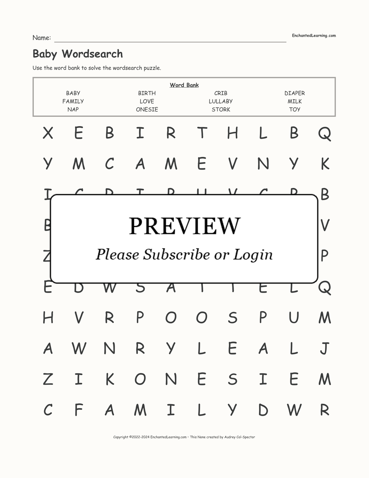 Baby Wordsearch interactive worksheet page 1